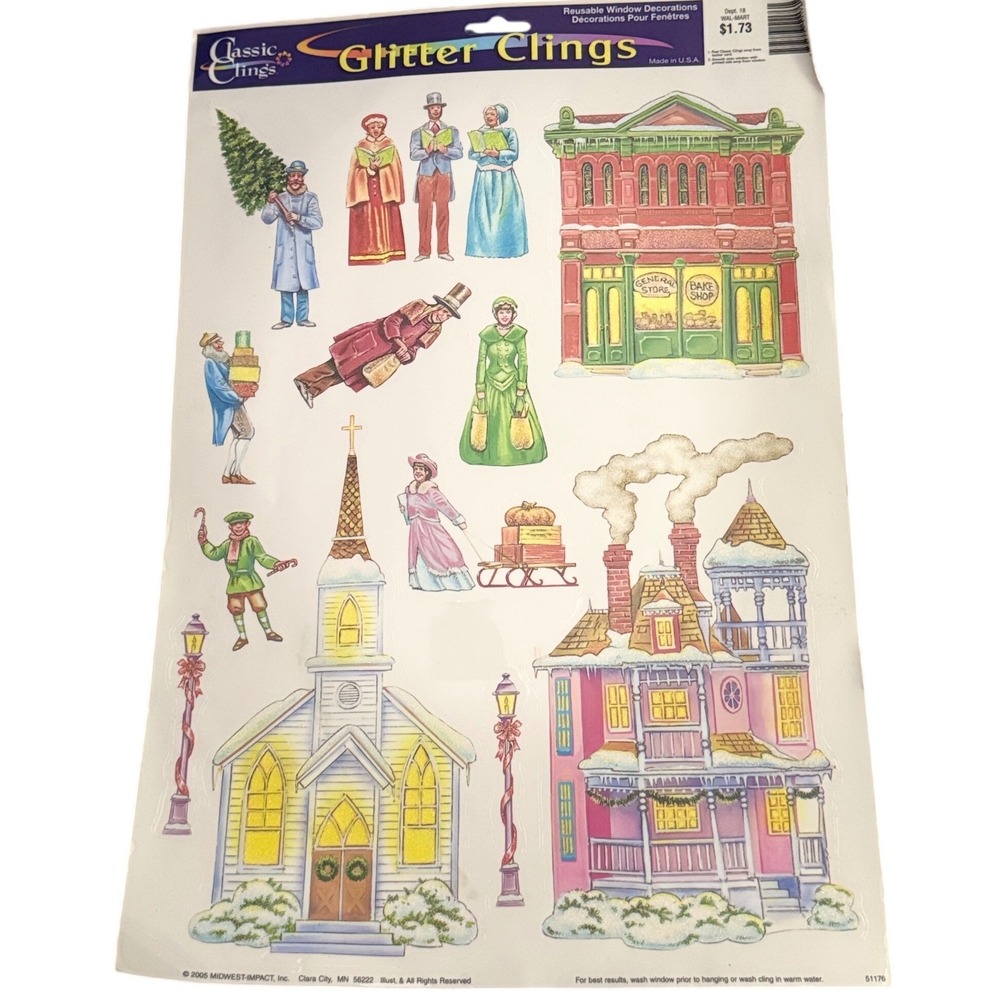 Vintage 2005 Classic Clings Glitter Christmas Holiday Window Vinyl Static Clings